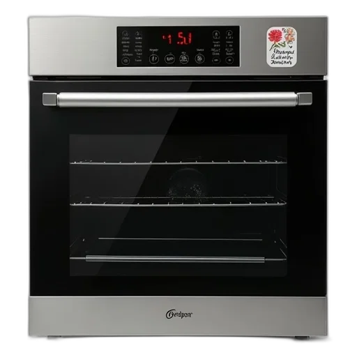 sleek, stainless, steel, oven, black, digital, display, small transparent PNG cut-out