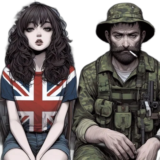 concept art, comic book art, anime, fantasy art, two, individuals, stand, side-by-side transparent PNG cut-out