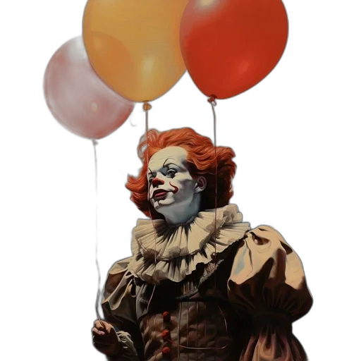 creature, face, concept art, 3d render, clown, red, hair, white transparent PNG cut-out