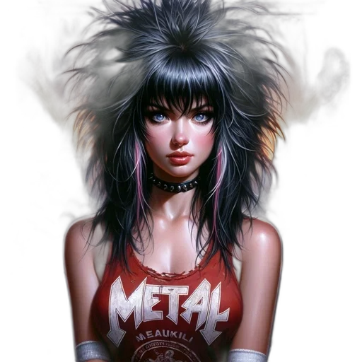 comic book art, fantasy art, concept art, photorealistic, young, woman, glam, rock-inspired transparent PNG cut-out