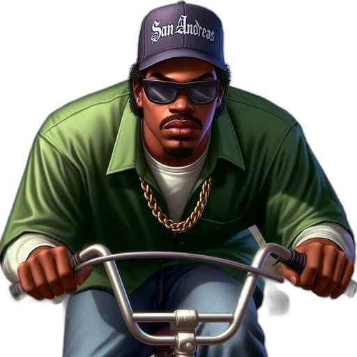 concept art, cartoon, photorealistic, comic book art, older, man, rides, bike transparent PNG cut-out