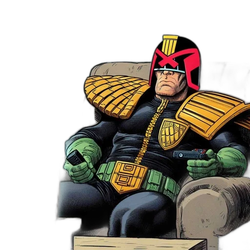 furniture, comic book art, concept art, superhero, donning, helmet, red, golden transparent PNG cut-out