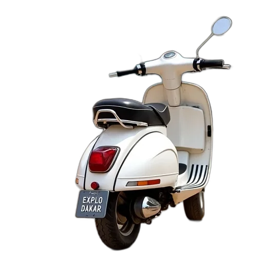 3d render, photorealistic, white, scooter, black, seat, rearview, mirror transparent PNG cut-out