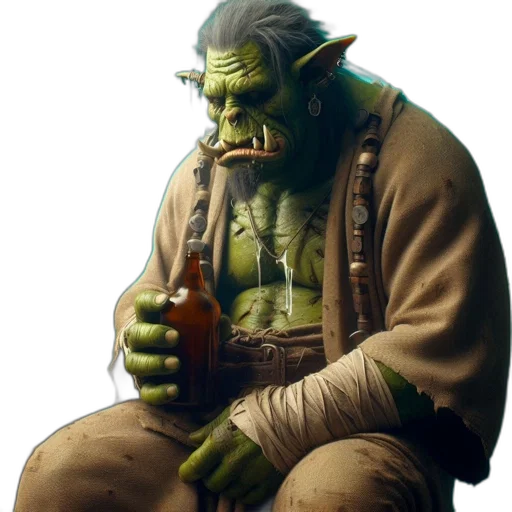staff, jacket, concept art, fantasy art, 3d render, photorealistic, orc-like, creature transparent PNG cut-out