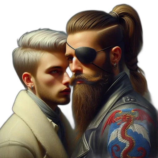 jacket, hair, fantasy art, cyberpunk, concept art, photorealistic, two, men transparent PNG cut-out