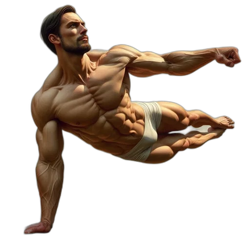 photorealistic, concept art, 3d render, fantasy art, muscular, man, leaps, mid-air transparent PNG cut-out