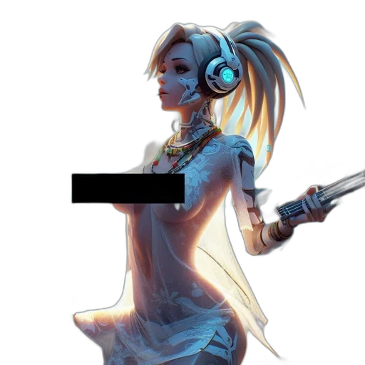 robot, dress, weapon, mask, cyberpunk, concept art, vaporwave, pixel art transparent PNG cut-out