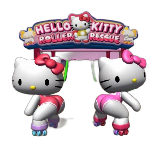3d render, concept art, hello, kitty, roller, rescue, two, characters transparent PNG cut-out