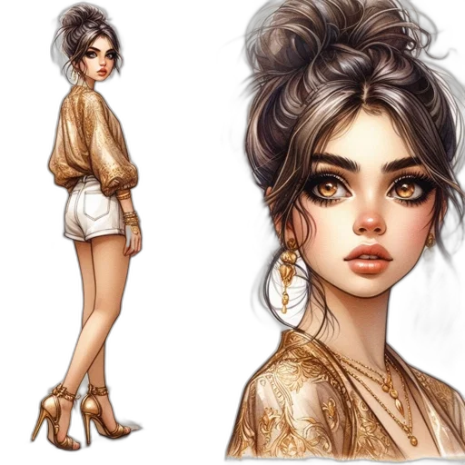 dress, jewelry, concept art, fantasy art, photorealistic, cartoon, earth tones, golden transparent PNG cut-out