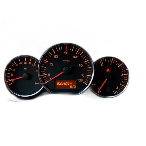 car, close-up, view, dashboard, featuring, speedometer, red, needle transparent PNG cut-out