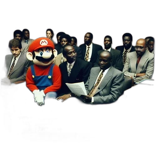 staff, animal, mask, weapon, mario, courtroom, setting, faces transparent PNG cut-out