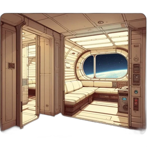 furniture, concept art, 3d render, photorealistic, outer space, earth tones, inside, futuristic transparent PNG cut-out