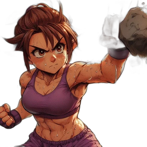 weapon, anime, concept art, comic book art, pixel art, fire, determined, female transparent PNG cut-out