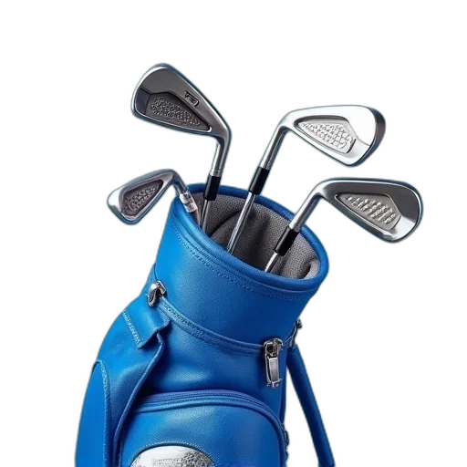 blue, white, set, golf, clubs, including, club, bag transparent PNG cut-out
