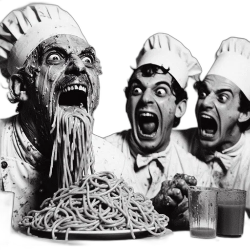 food, staff, concept art, photorealistic, three, chef, characters, comic transparent PNG cut-out