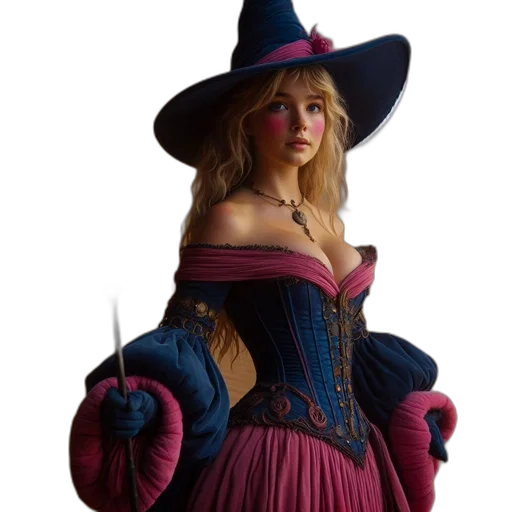 dress, hat, staff, crown, concept art, fantasy art, 3d render, photorealistic transparent PNG cut-out