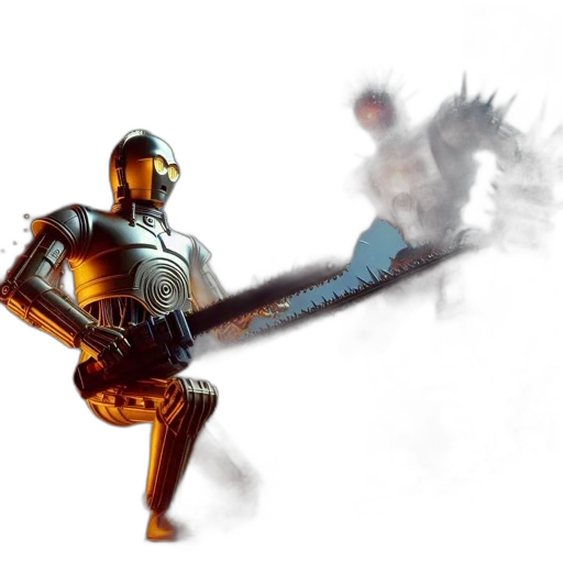 robot, sword, weapon, staff, concept art, fantasy art, 3d render, pixel art transparent PNG cut-out