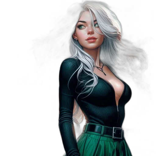 dress, comic book art, fantasy art, concept art, photorealistic, green, dark, monochrome transparent PNG cut-out