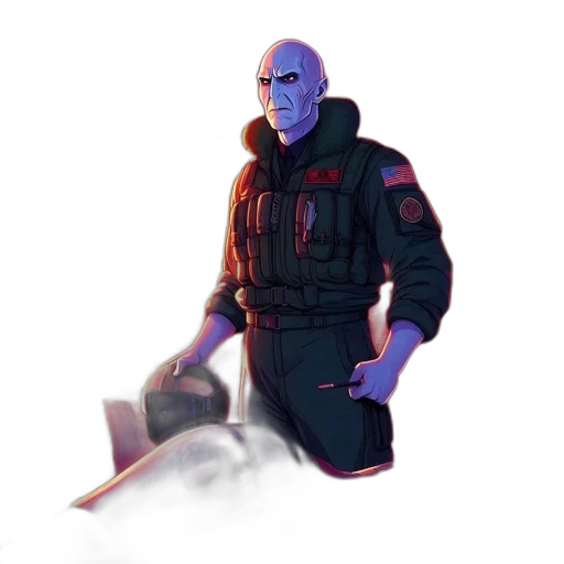 jacket, robot, weapon, staff, concept art, pixel art, cyberpunk, comic book art transparent PNG cut-out