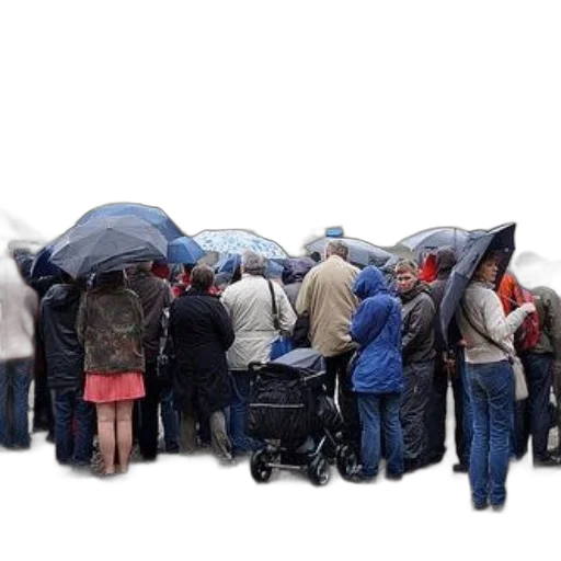 umbrella, jacket, hat, rain, group, people, standing, front transparent PNG cut-out
