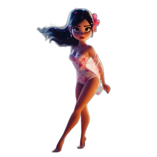 dress, concept art, 3d render, cartoon, fantasy art, woman, stands, beach transparent PNG cut-out