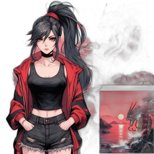 jacket, concept art, anime, cyberpunk, fantasy art, fire, red, dark transparent PNG cut-out