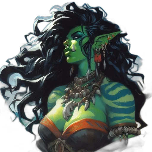 jewelry, fantasy art, concept art, comic book art, pixel art, green, green-skinned, character transparent PNG cut-out
