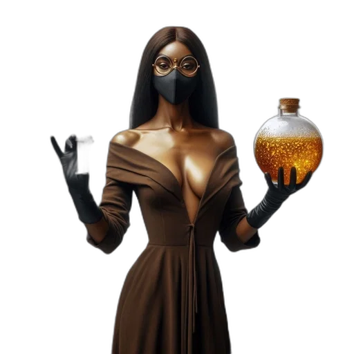 mask, dress, bottle, concept art, fantasy art, 3d render, pixel art, woman transparent PNG cut-out