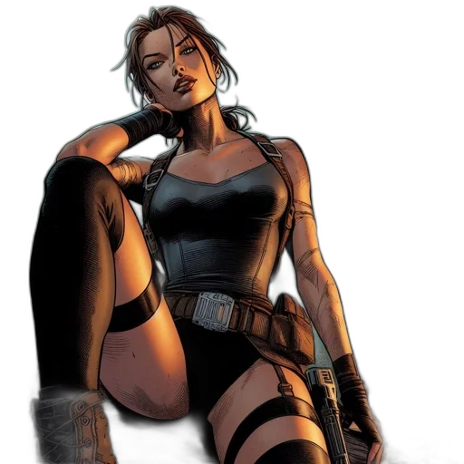 comic book art, concept art, cyberpunk, female, adventurer, sits, log, forest transparent PNG cut-out