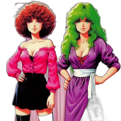 dress, concept art, comic book art, cartoon, fantasy art, two, female, characters transparent PNG cut-out