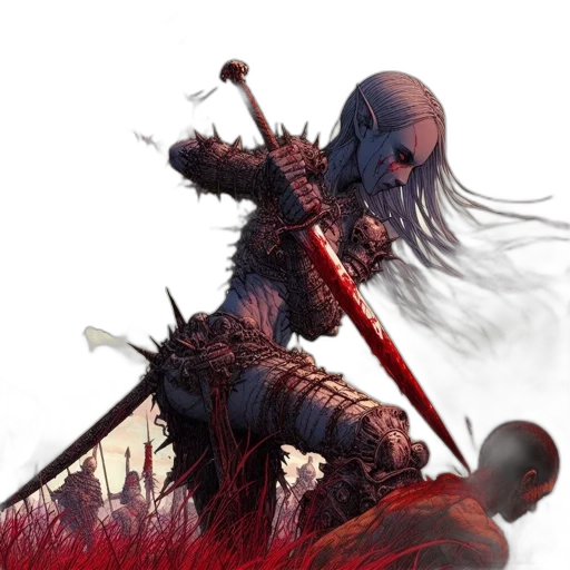 sword, weapon, concept art, fantasy art, pixel art, comic book art, red, desolate transparent PNG cut-out