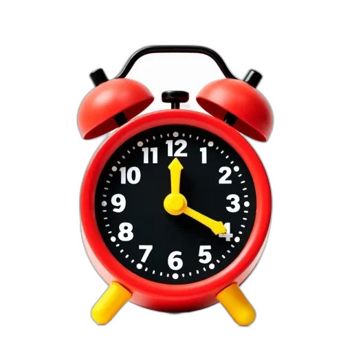 3d render, red, yellow, alarm, clock, black, face, white transparent PNG cut-out