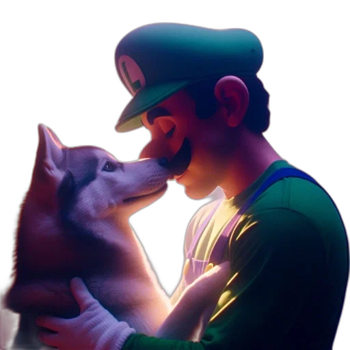 animal, pixel art, concept art, photorealistic, anime, green, luigi, wearing transparent PNG cut-out