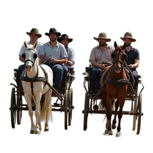 3d render, concept art, group, people, riding, horse-drawn, carriages, dirt transparent PNG cut-out