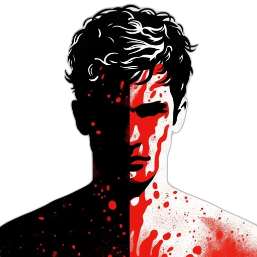 face, comic book art, concept art, pixel art, photorealistic, red, black, white transparent PNG cut-out