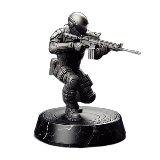 weapon, concept art, detailed, figurine, futuristic, soldier, kneels, ready transparent PNG cut-out