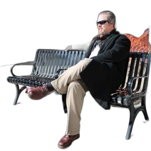 furniture, jacket, man, suit, sunglasses, sits, bench, his transparent PNG cut-out