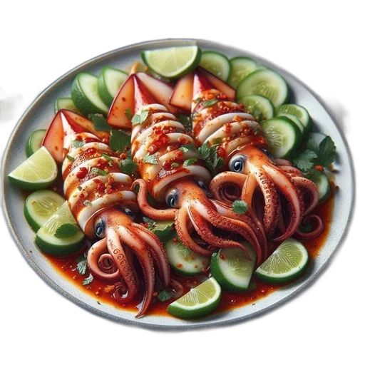 food, dragon, photorealistic, 3d render, plate, features, spiral-cut, squid transparent PNG cut-out