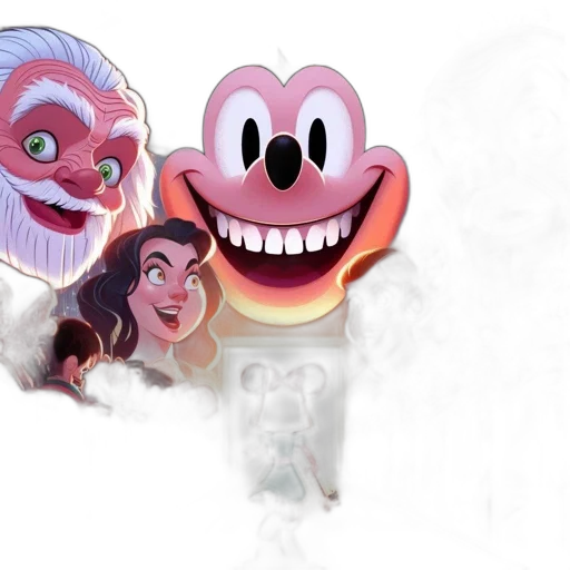 mask, face, concept art, 3d render, cartoon, comic book art, fire, mickey transparent PNG cut-out