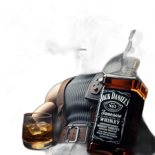 bottle, jacket, weapon, photorealistic, 3d render, concept art, fantasy art, fire transparent PNG cut-out