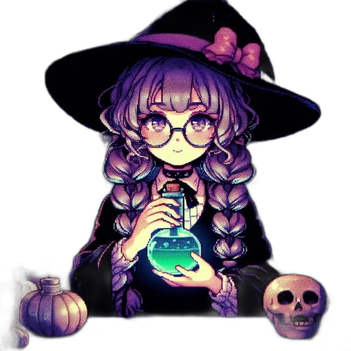 staff, hat, creature, pixel art, fantasy art, concept art, vaporwave, dark transparent PNG cut-out