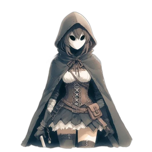 mask, staff, dress, jacket, concept art, fantasy art, 3d render, pixel art transparent PNG cut-out