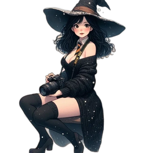 hat, staff, dress, weapon, concept art, fantasy art, pixel art, anime transparent PNG cut-out