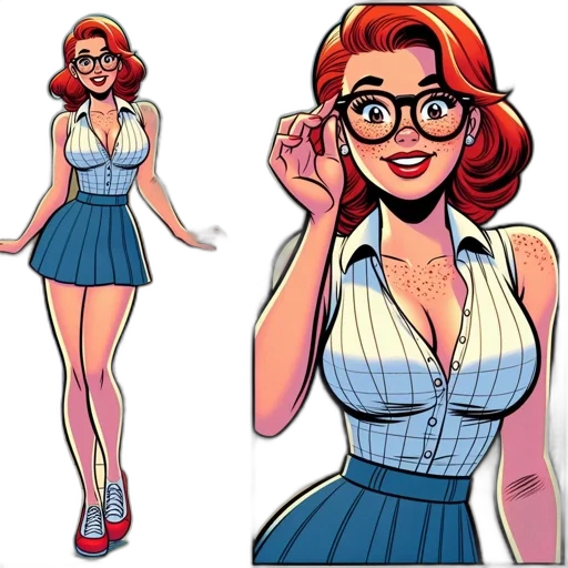 dress, comic book art, cartoon, concept art, pixel art, woman, red, hair transparent PNG cut-out