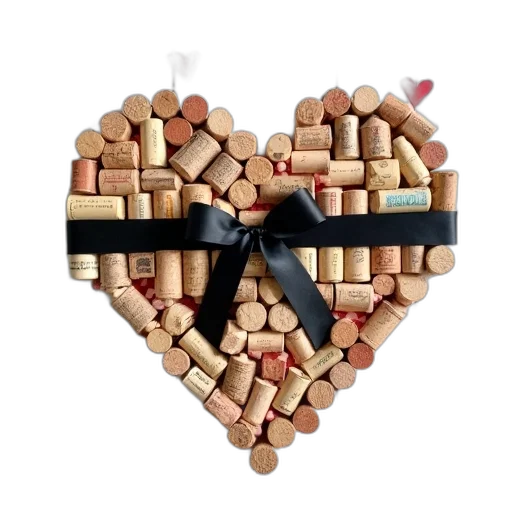 jewelry, heart-shaped, arrangement, wine, corks, displayed, white, surface transparent PNG cut-out