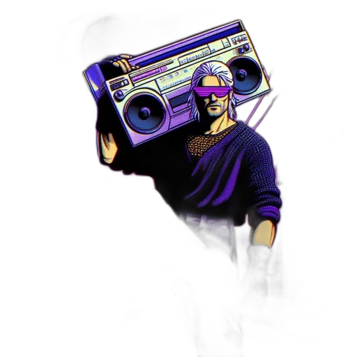 weapon, robot, mask, staff, vaporwave, cyberpunk, concept art, pixel art transparent PNG cut-out