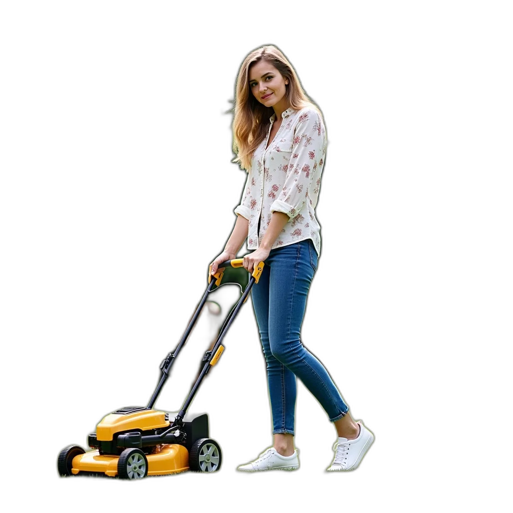 staff, robot, car, weapon, photorealistic, woman, standing, grassy transparent PNG cut-out
