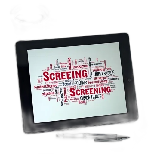 black, tablet, displaying, colorful, word, cloud, various, medical transparent PNG cut-out