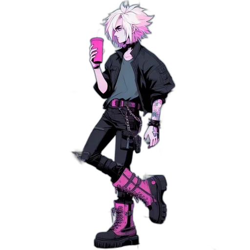 jacket, weapon, staff, creature, concept art, cyberpunk, vaporwave, cartoon transparent PNG cut-out