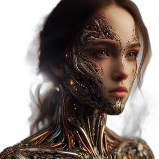 robot, face, mask, cyberpunk, concept art, fantasy art, 3d render, golden transparent PNG cut-out